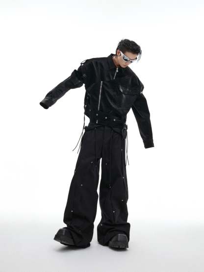 【24s Sep.】Shiny Croc-Print PU Leather Jacket-IYAMIUIO