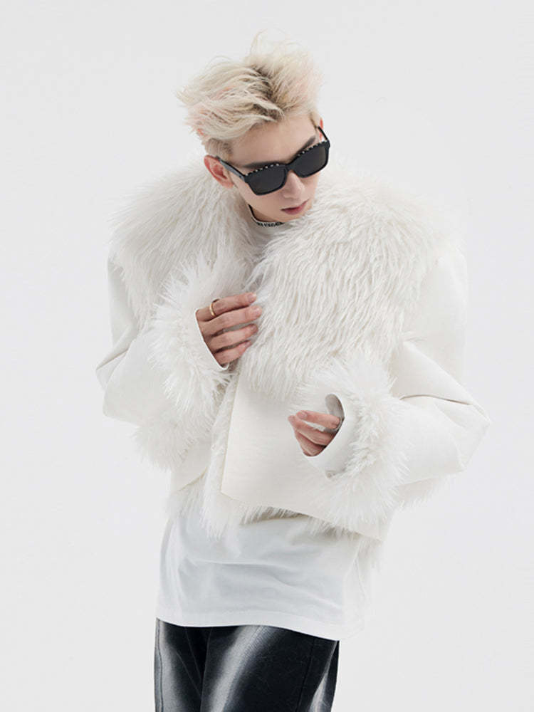 【24s January.】High Street Large Collar Short Plush Jacket-IYAMIUIO