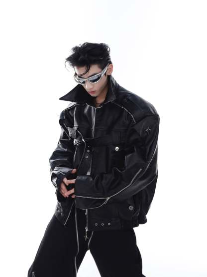 【23s Feb.】Button and Zip Leather Jacket-IYAMIUIO