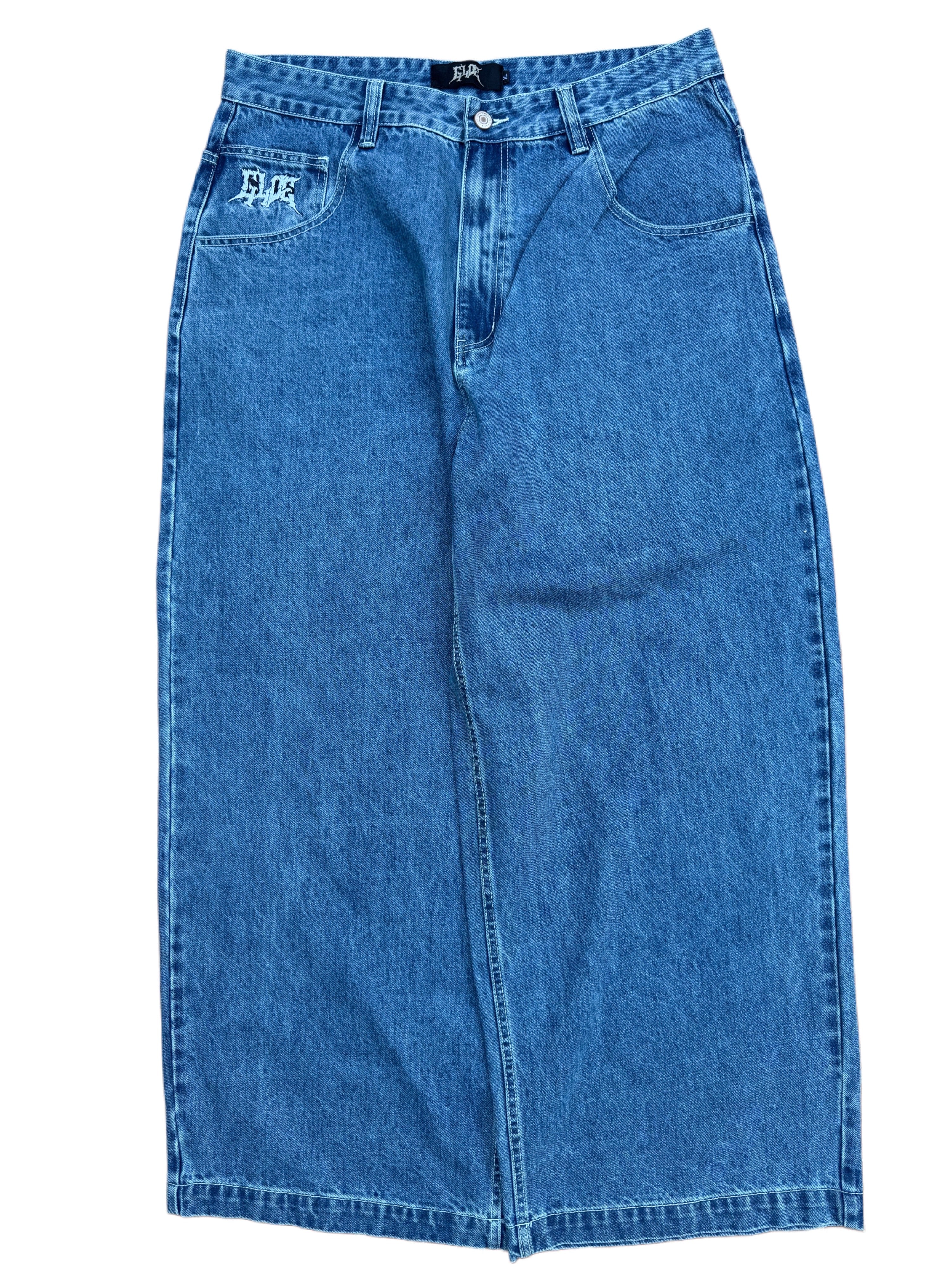 Blue Wide Leg GLOE Gargoyle Jeans-IYAMIUIO