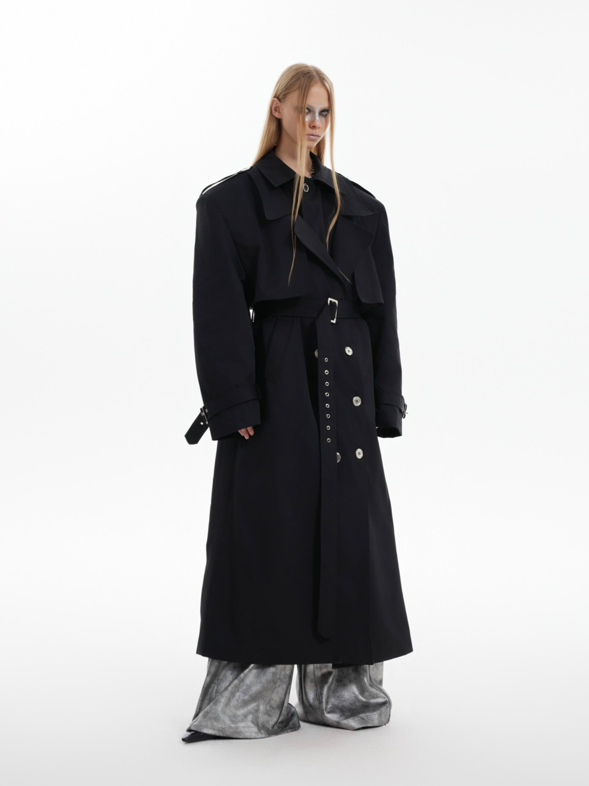 【24s Oct.】Deconstructed Fake Two-piece Padded Shoulder Trench Coat-IYAMIUIO