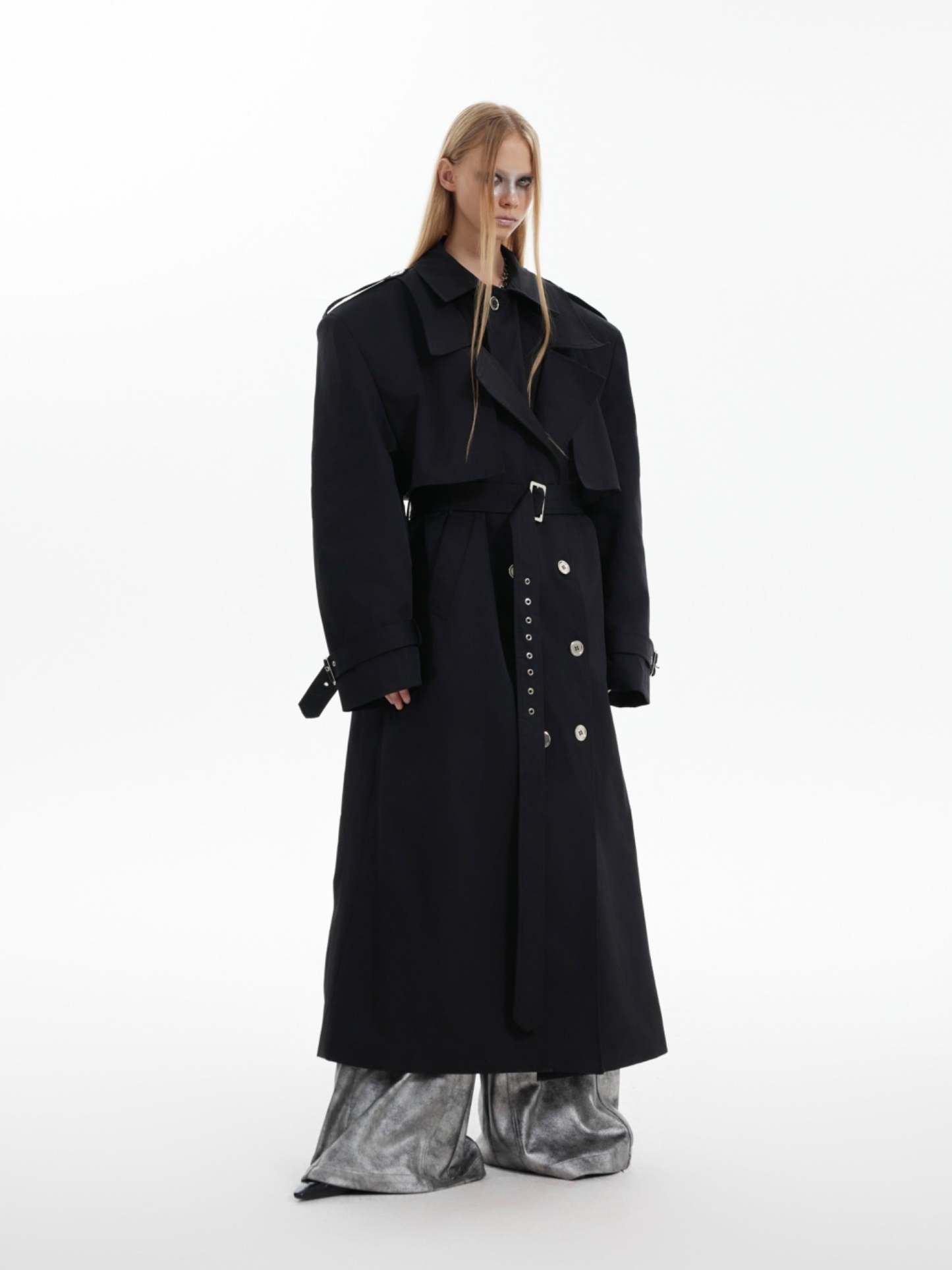 【24s Oct.】Deconstructed Fake Two-piece Padded Shoulder Trench Coat-IYAMIUIO