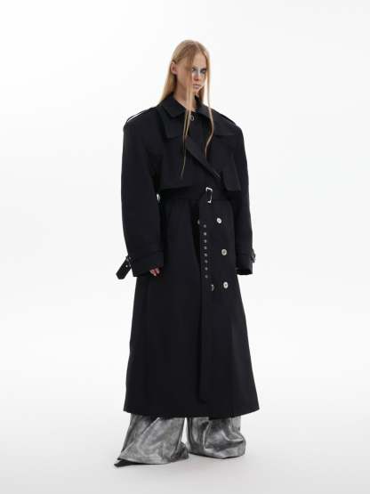【24s Oct.】Deconstructed Fake Two-piece Padded Shoulder Trench Coat-IYAMIUIO