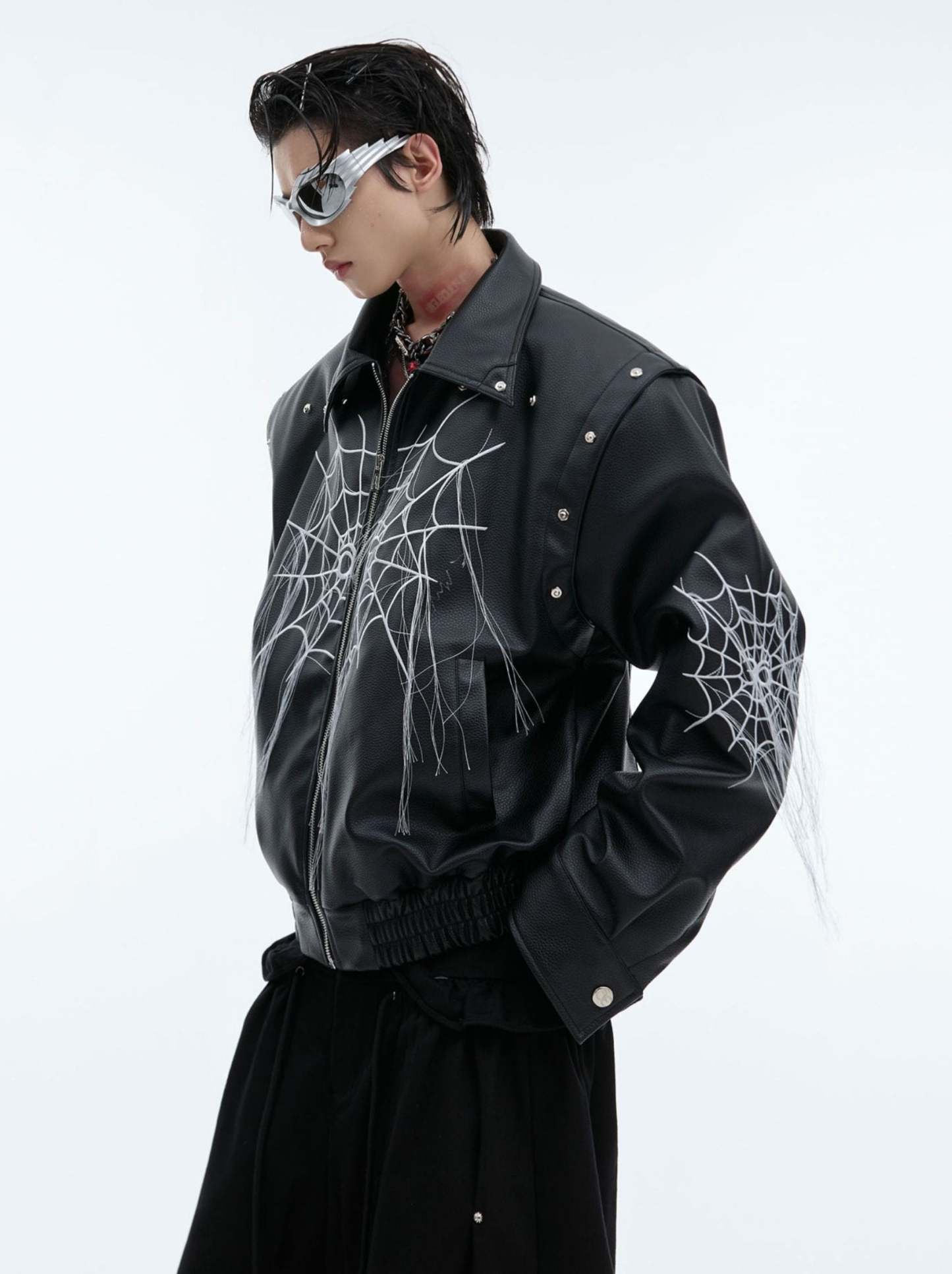 【24s Sep.】Spiderweb Metal Studded Tassel Leather Jacket-IYAMIUIO