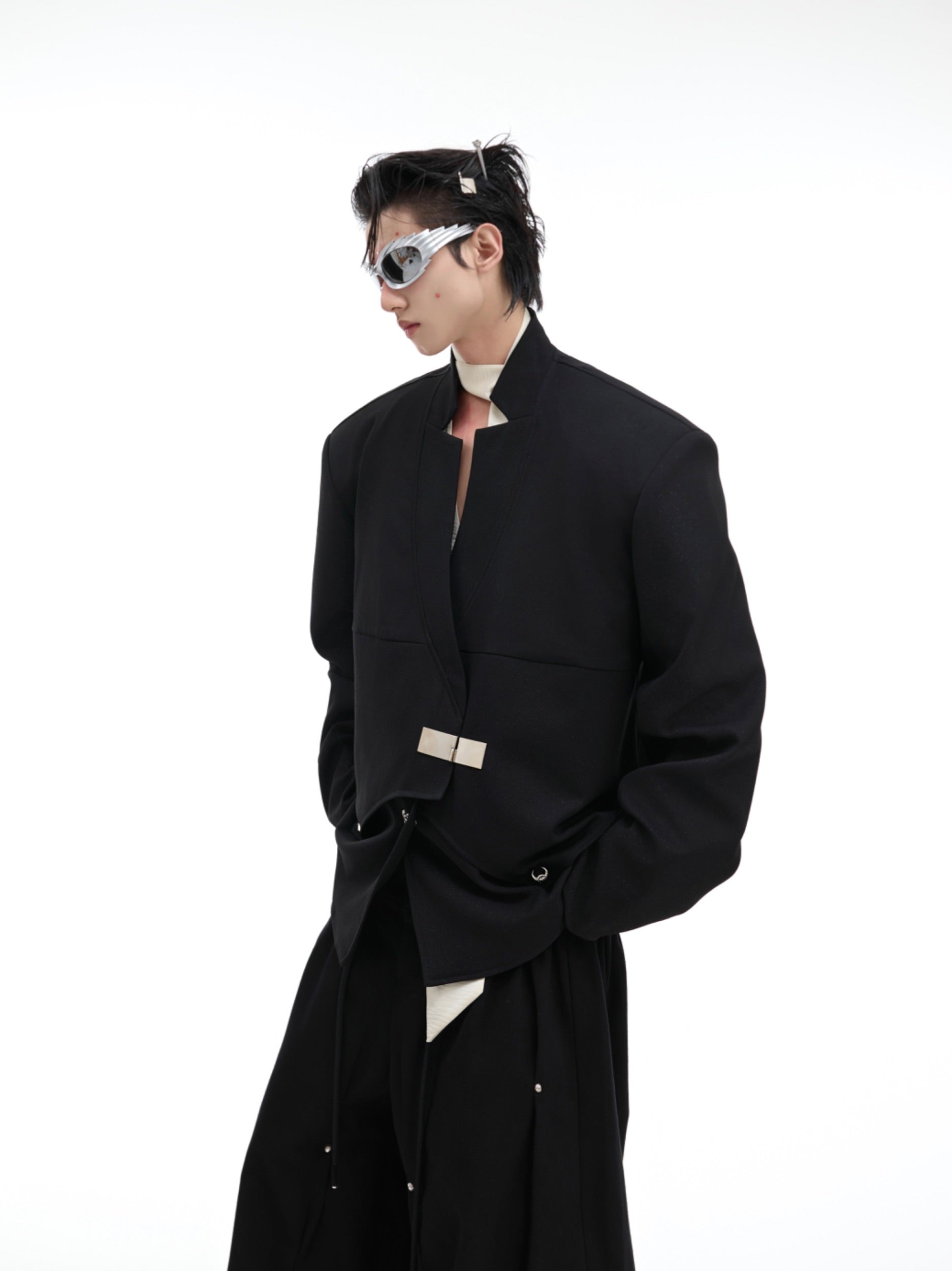 【24s Oct.】Niche Deconstructed Glittery Metal Buckle Suit Jacket-IYAMIUIO