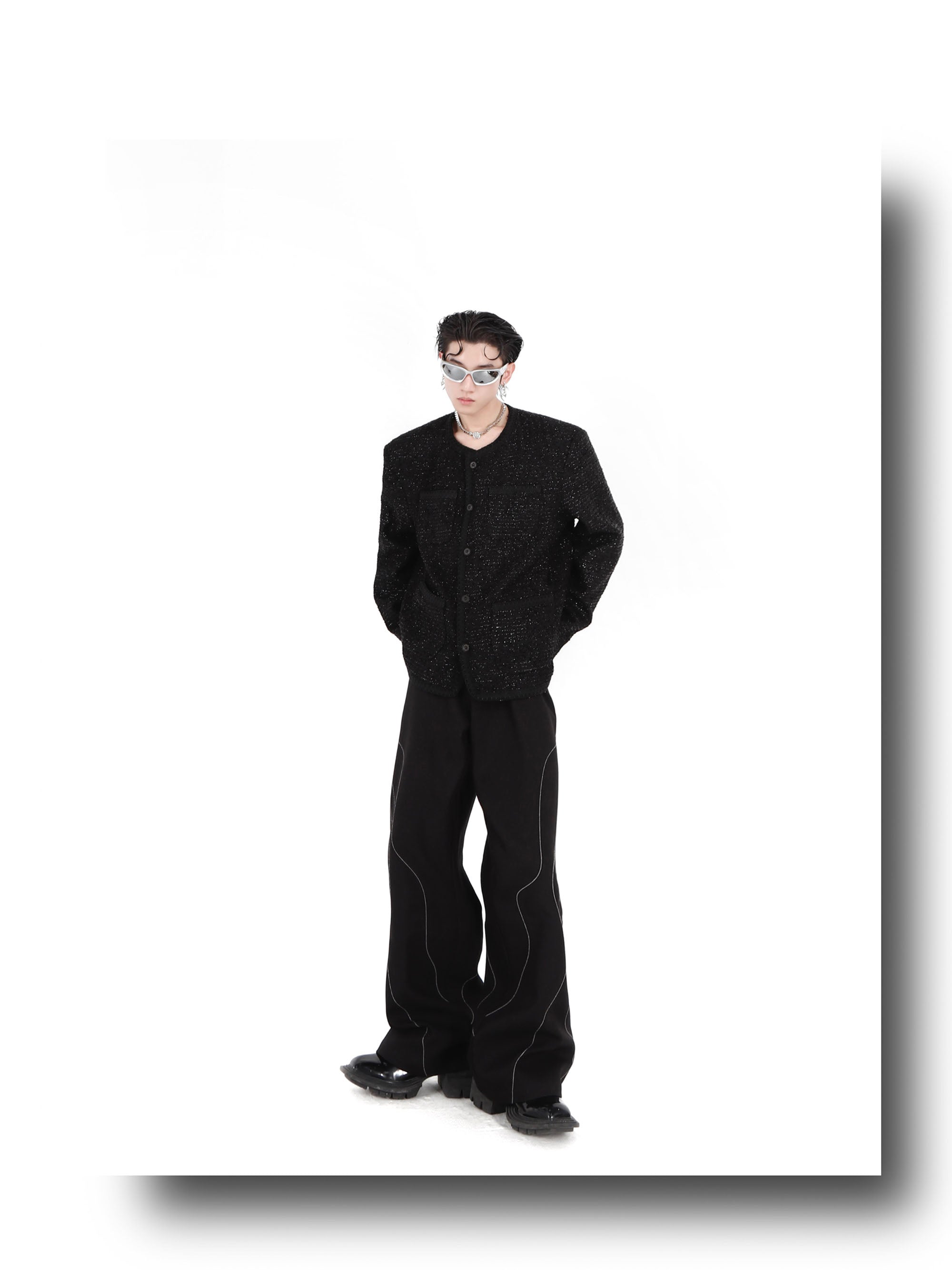 Collarless Suit Jacket-IYAMIUIO