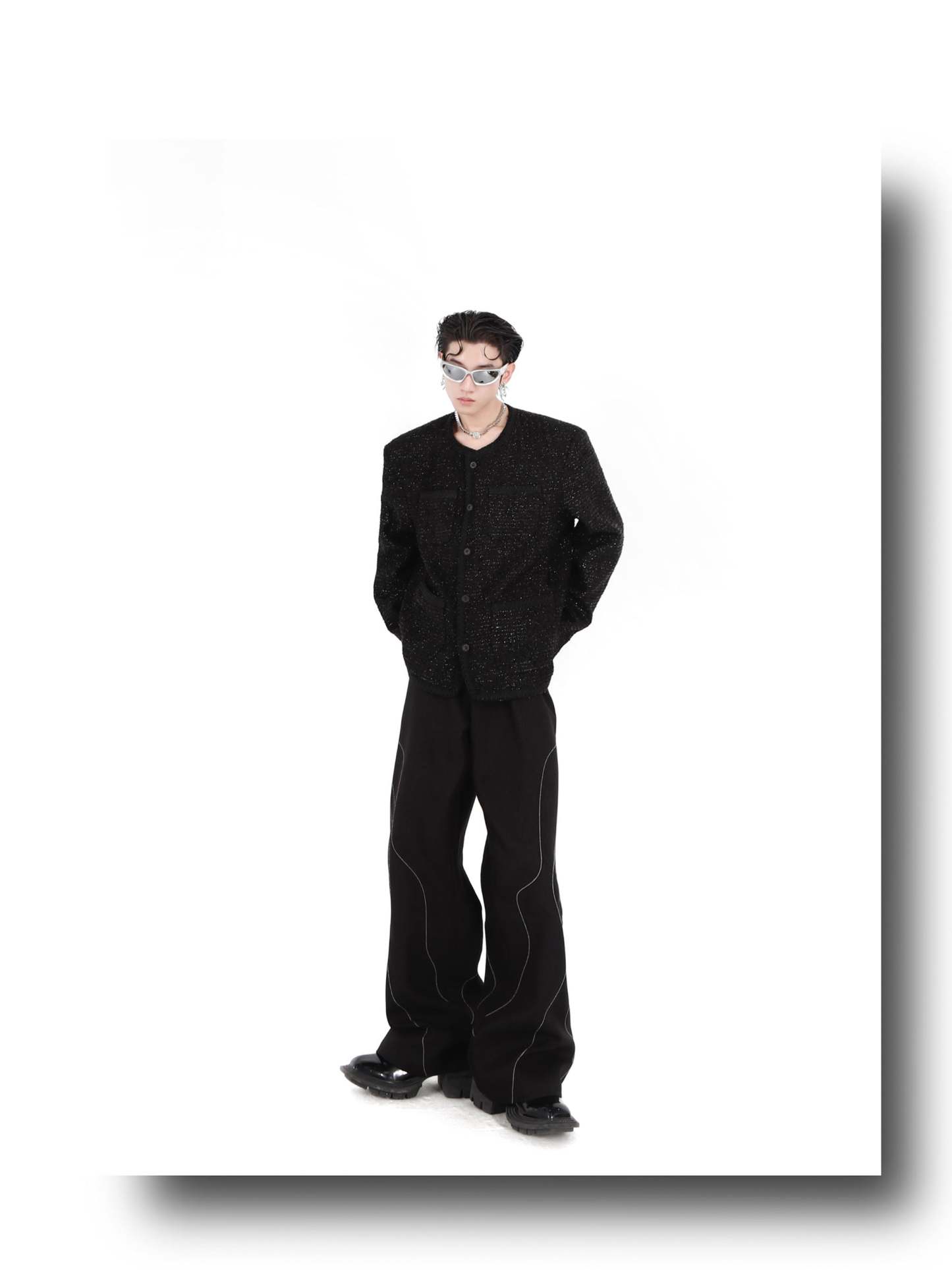 Collarless Suit Jacket-IYAMIUIO