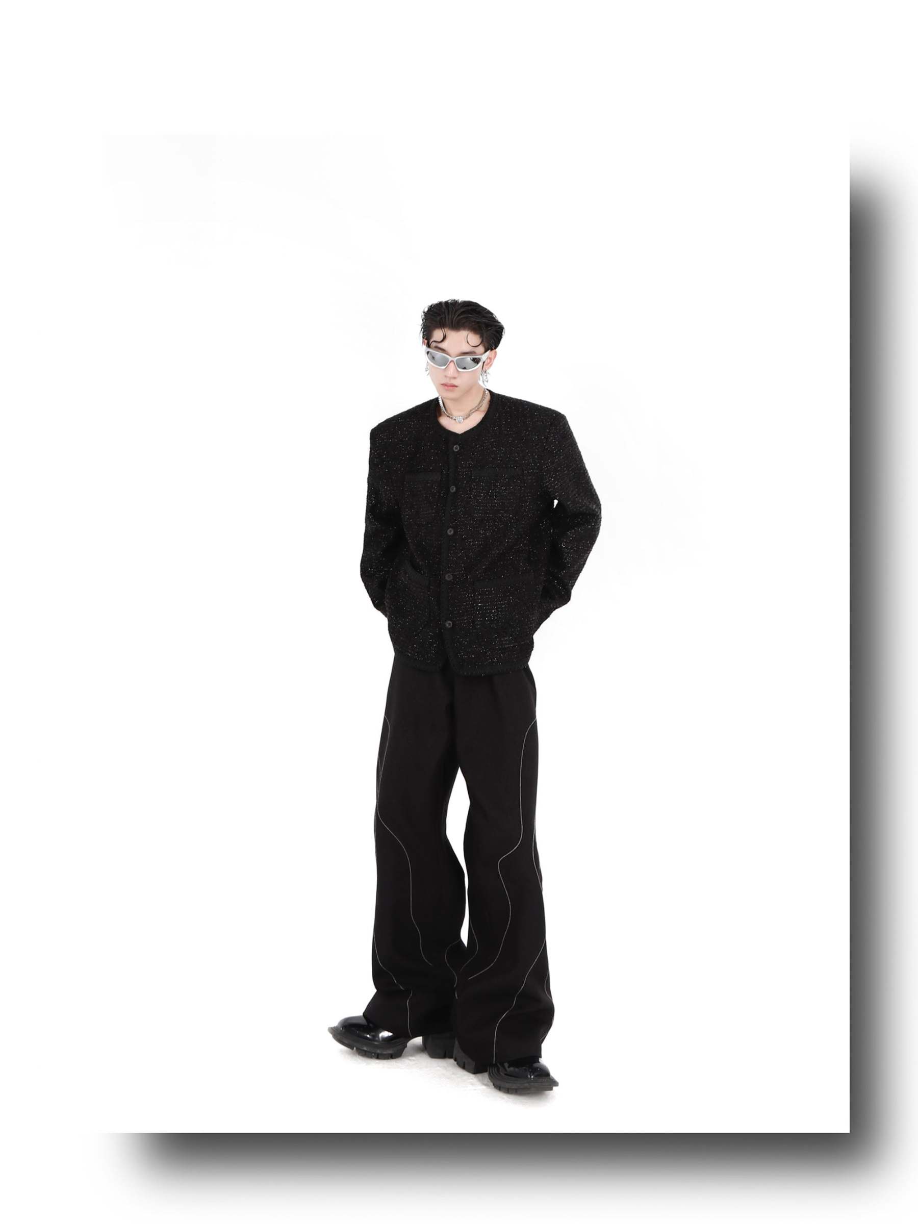 Collarless Suit Jacket-IYAMIUIO