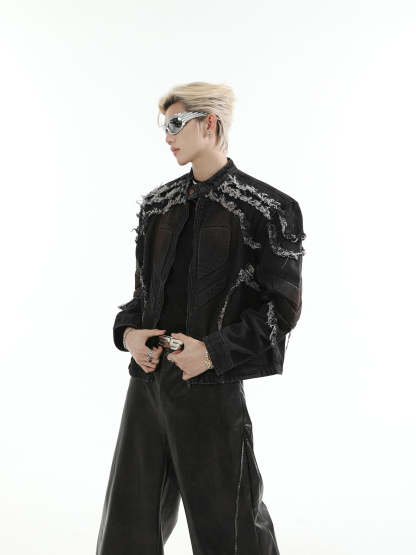 【24s Aug.】Washed Denim Jacket with Shoulder Pads-IYAMIUIO