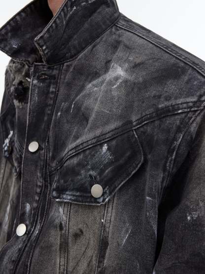 【23s October.】Hand-painted Distressed Short Denim Jacket-IYAMIUIO