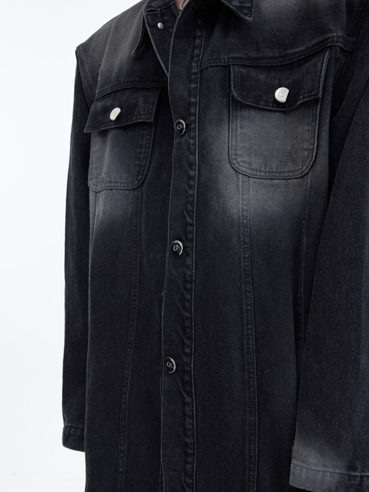 【23s November.】Distressed Washed Silhouette Long Denim Jacket-IYAMIUIO