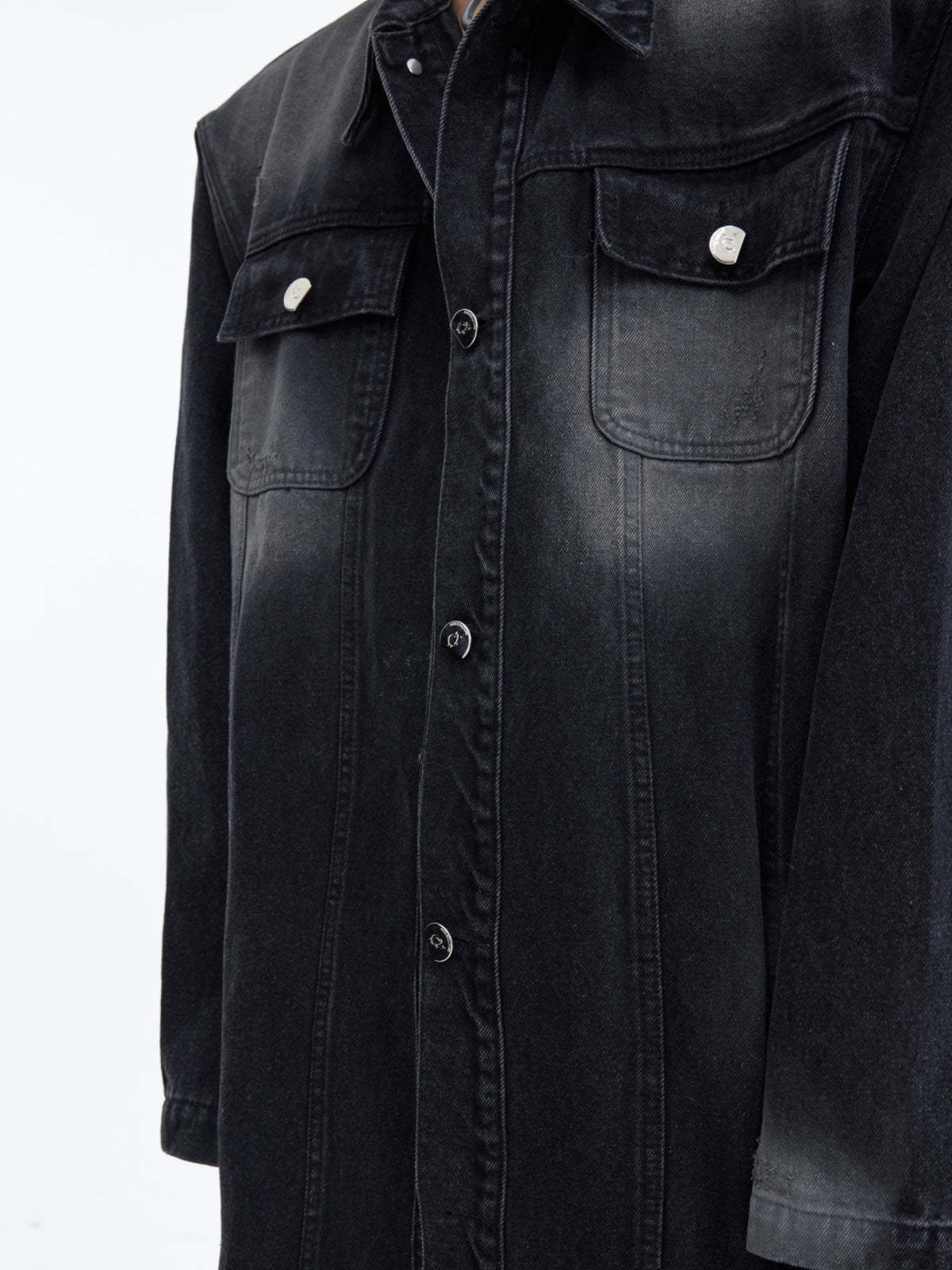 【23s November.】Distressed Washed Silhouette Long Denim Jacket-IYAMIUIO