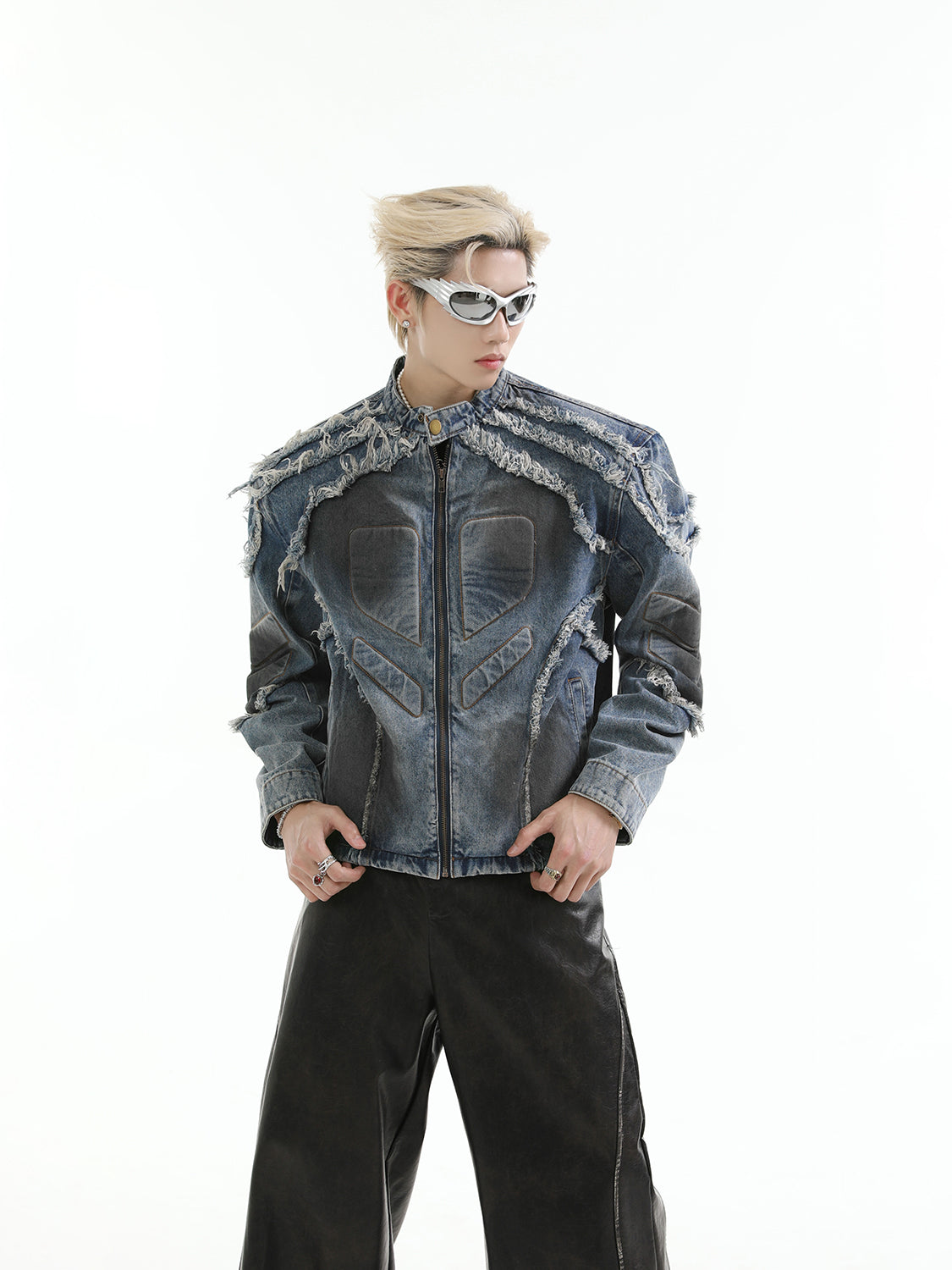 【24s Aug.】Washed Denim Jacket with Shoulder Pads-IYAMIUIO