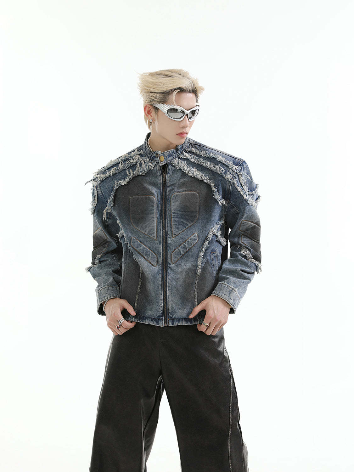 【24s Aug.】Washed Denim Jacket with Shoulder Pads-IYAMIUIO