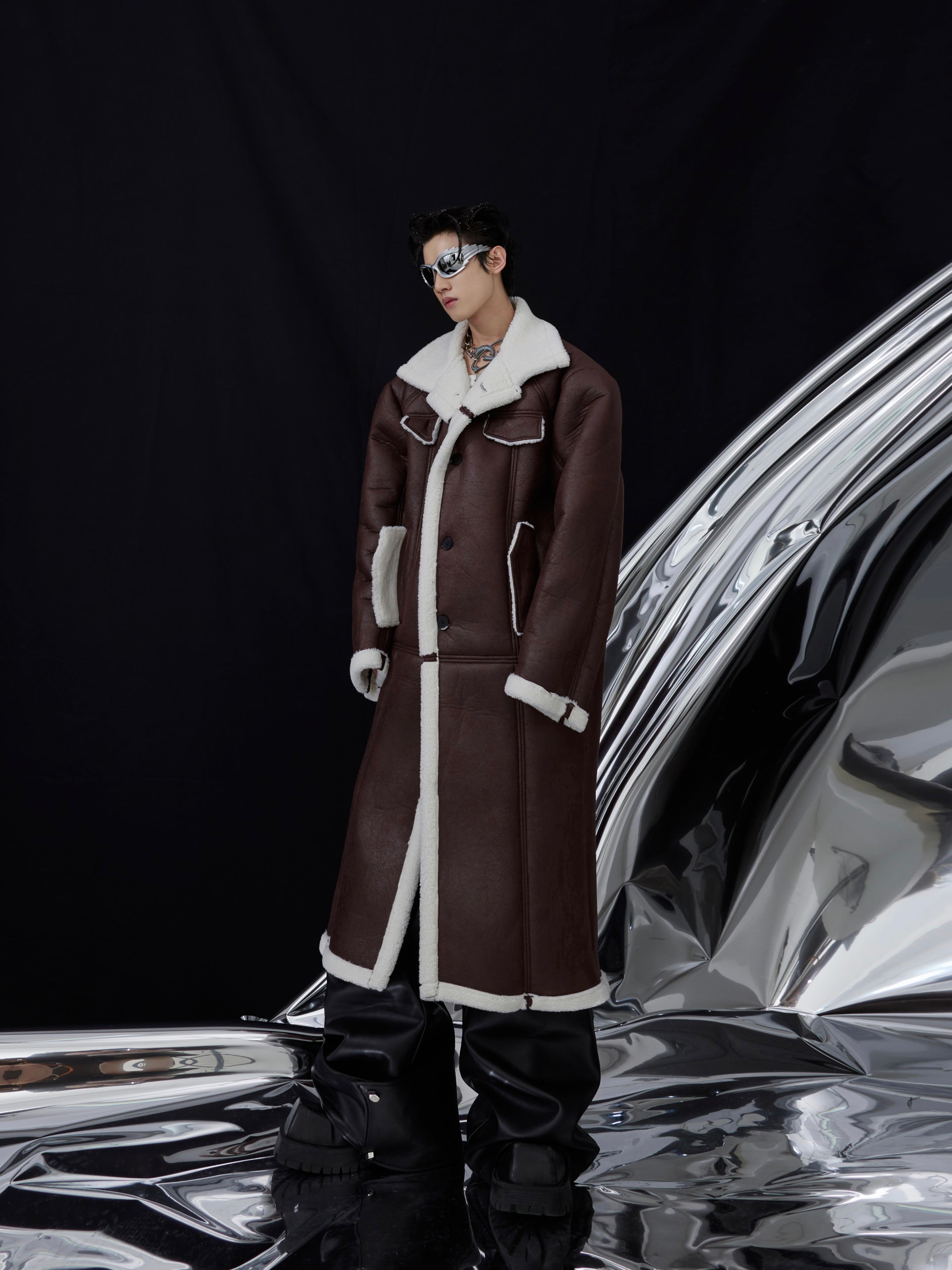 【23s November.】Sherpa Paneled Leather Coat-IYAMIUIO