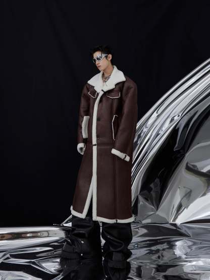 【23s November.】Sherpa Paneled Leather Coat-IYAMIUIO