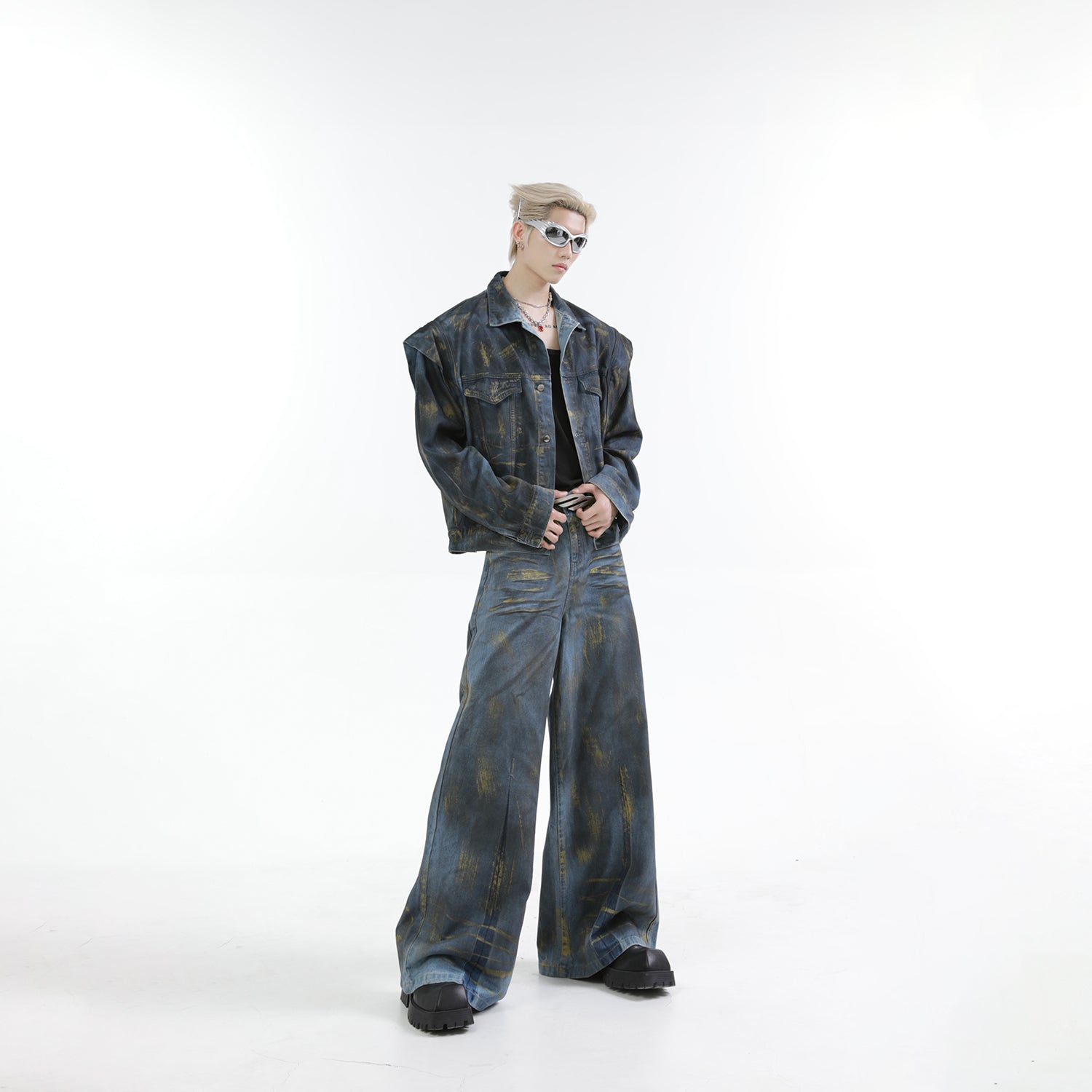【24s Oct.】Heavy Paint Fashionable Denim Jacket + Jeans-IYAMIUIO