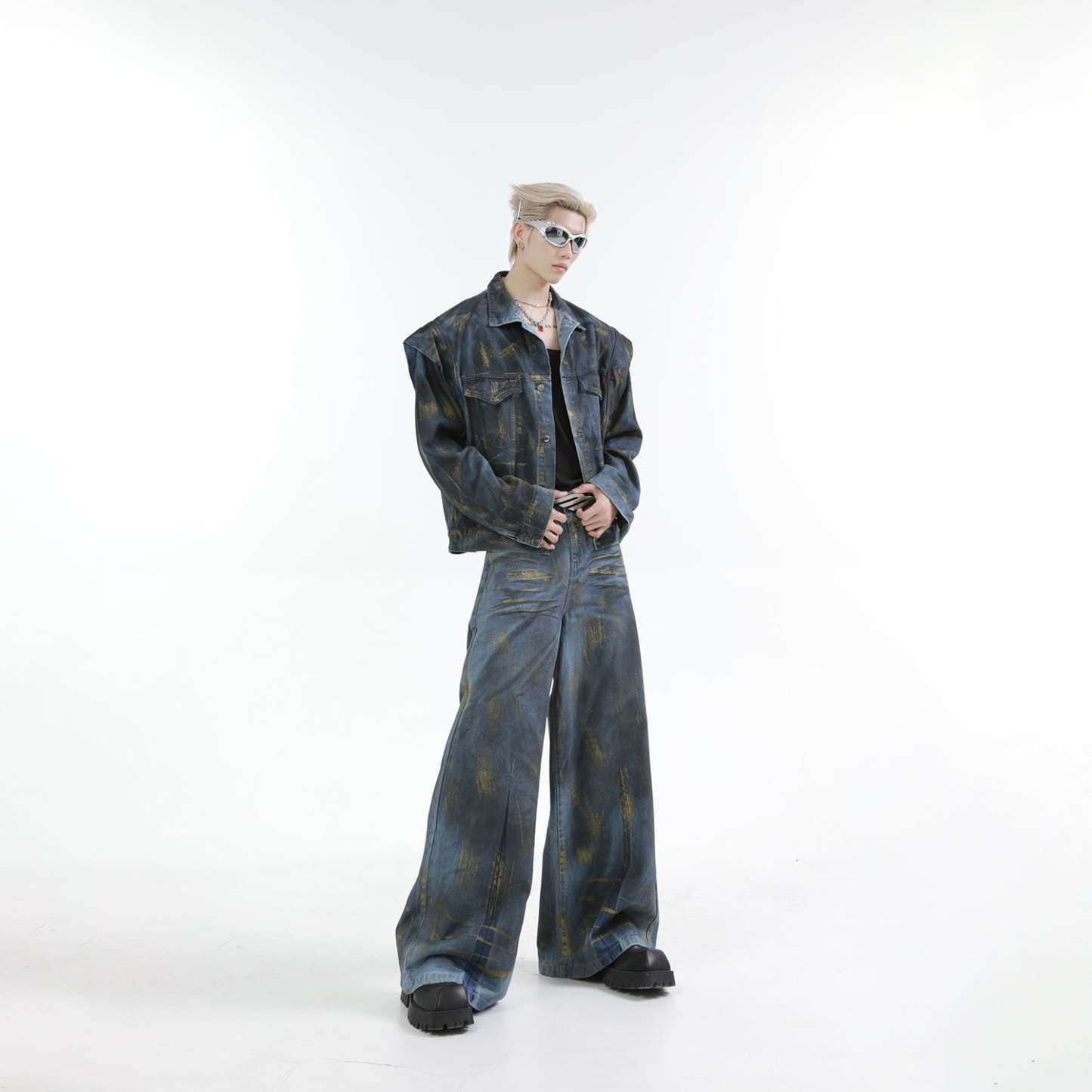 【24s Oct.】Heavy Paint Fashionable Denim Jacket + Jeans-IYAMIUIO