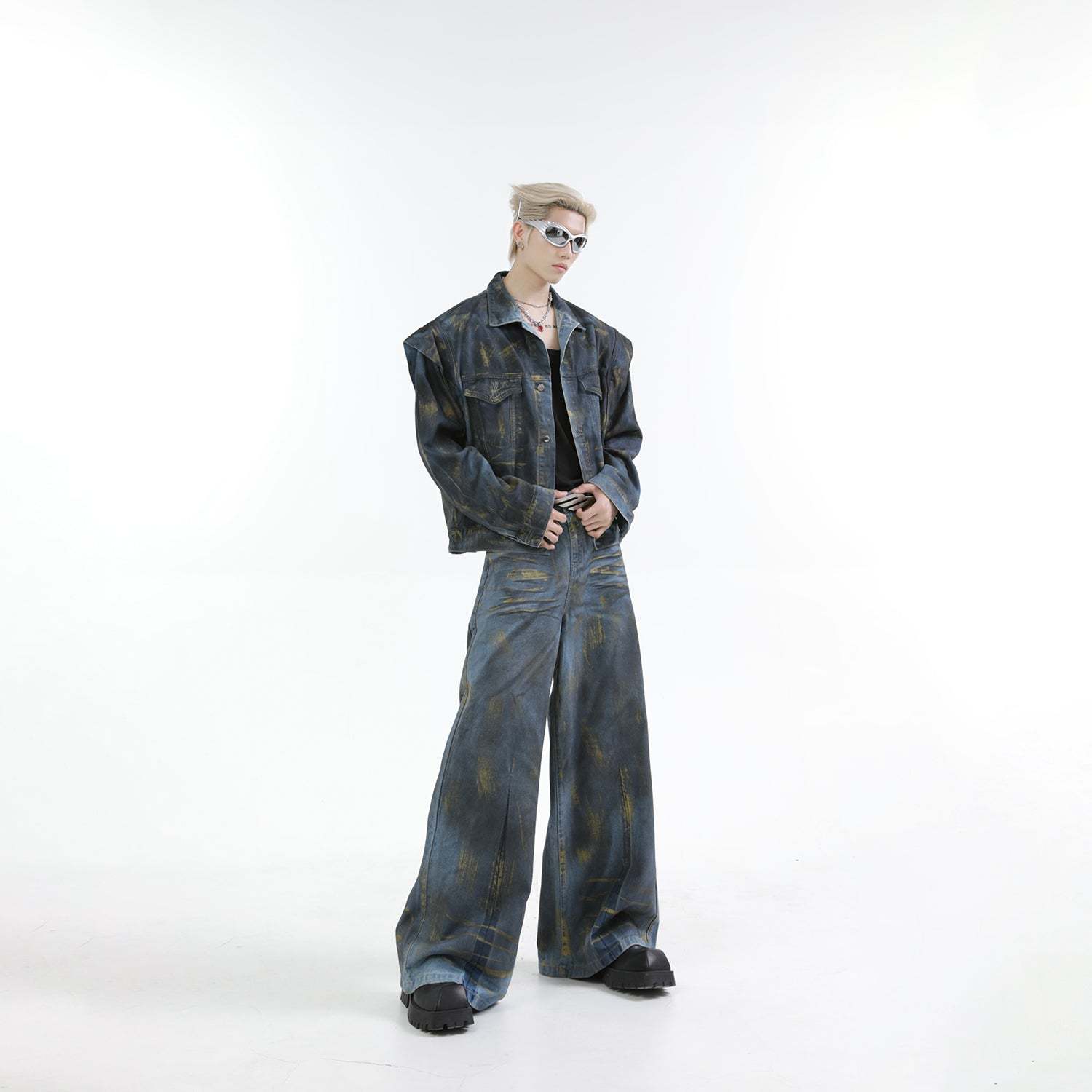 【24s Oct.】Heavy Paint Fashionable Denim Jacket + Jeans-IYAMIUIO