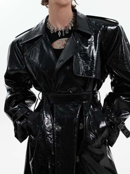 【24s Oct.】Shiny Belted Trench Coat-IYAMIUIO
