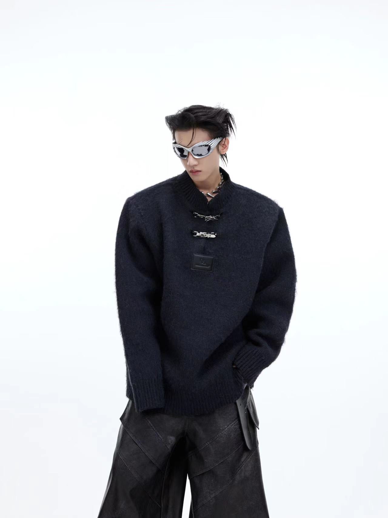 【24s January.】Round Neck Metal Buckle Thickened Sweater-IYAMIUIO