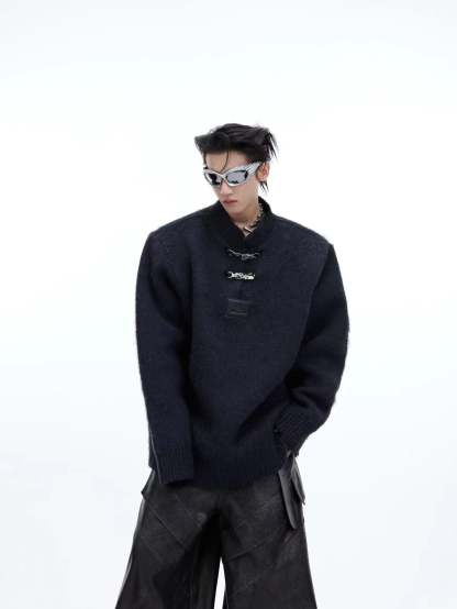 【24s January.】Round Neck Metal Buckle Thickened Sweater-IYAMIUIO