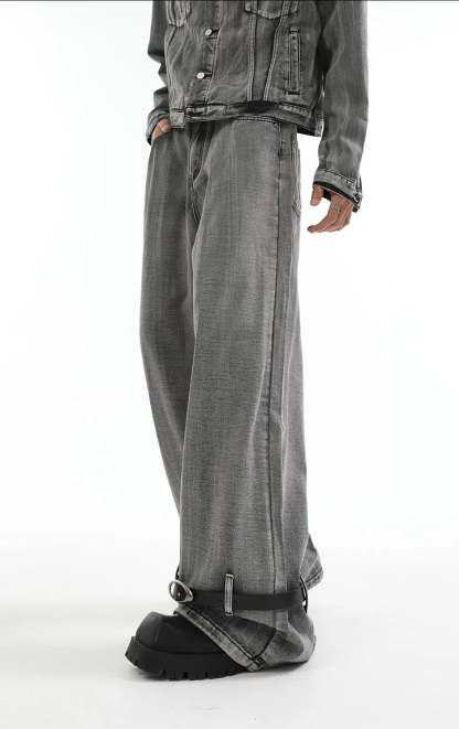 【24s Aug.】Heavy Distressed Belt-decorated Denim Suit-IYAMIUIO