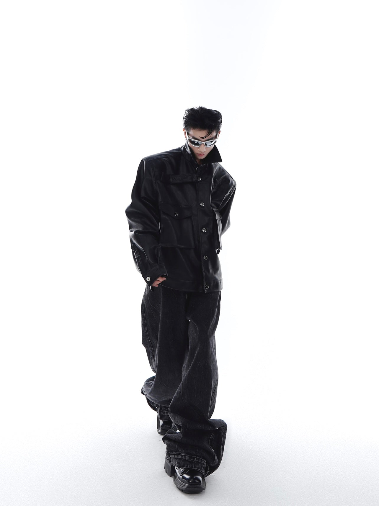 【23s Feb.】Large Pocket High Shoulder Leather Jacket-IYAMIUIO