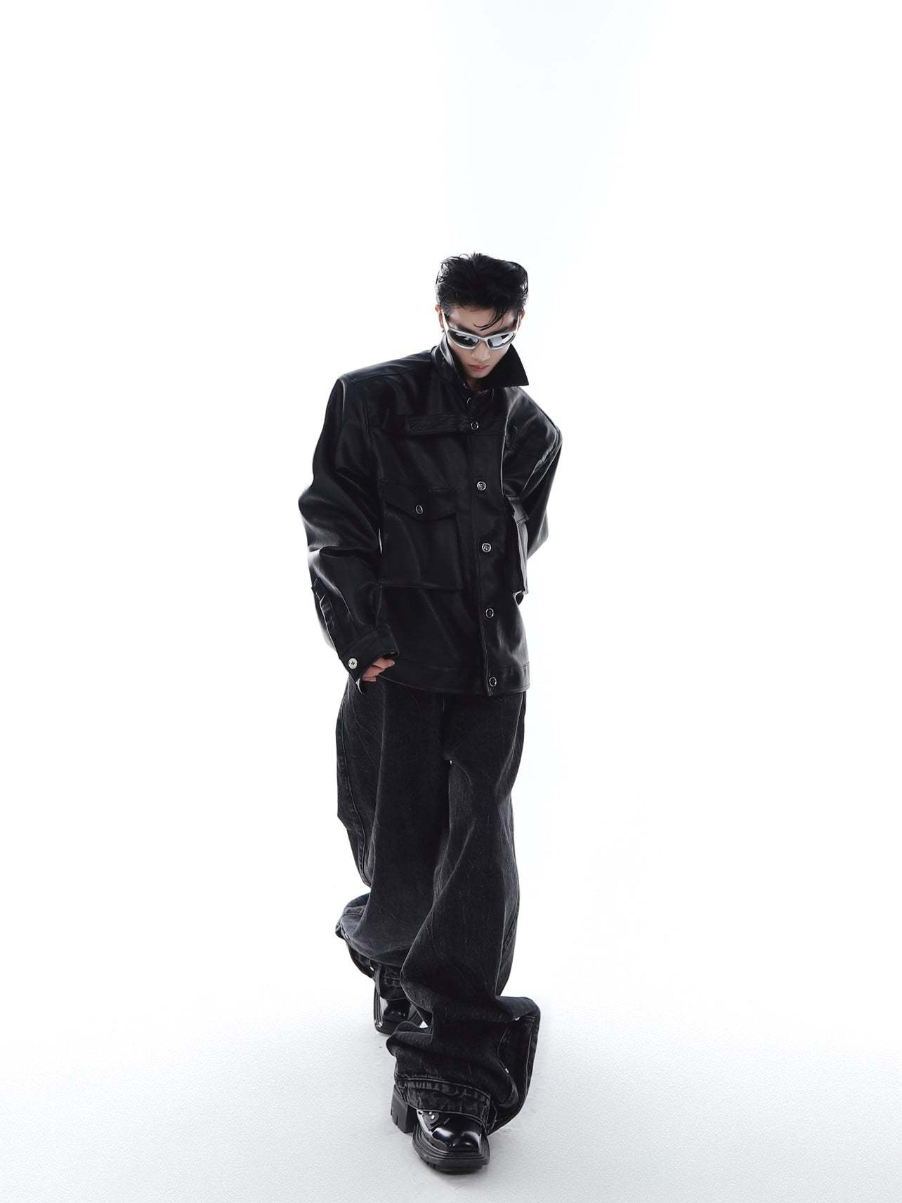 【23s Feb.】Large Pocket High Shoulder Leather Jacket-IYAMIUIO