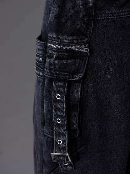 【24s June.】Patchwork Multi-pocket Cargo Jeans-IYAMIUIO