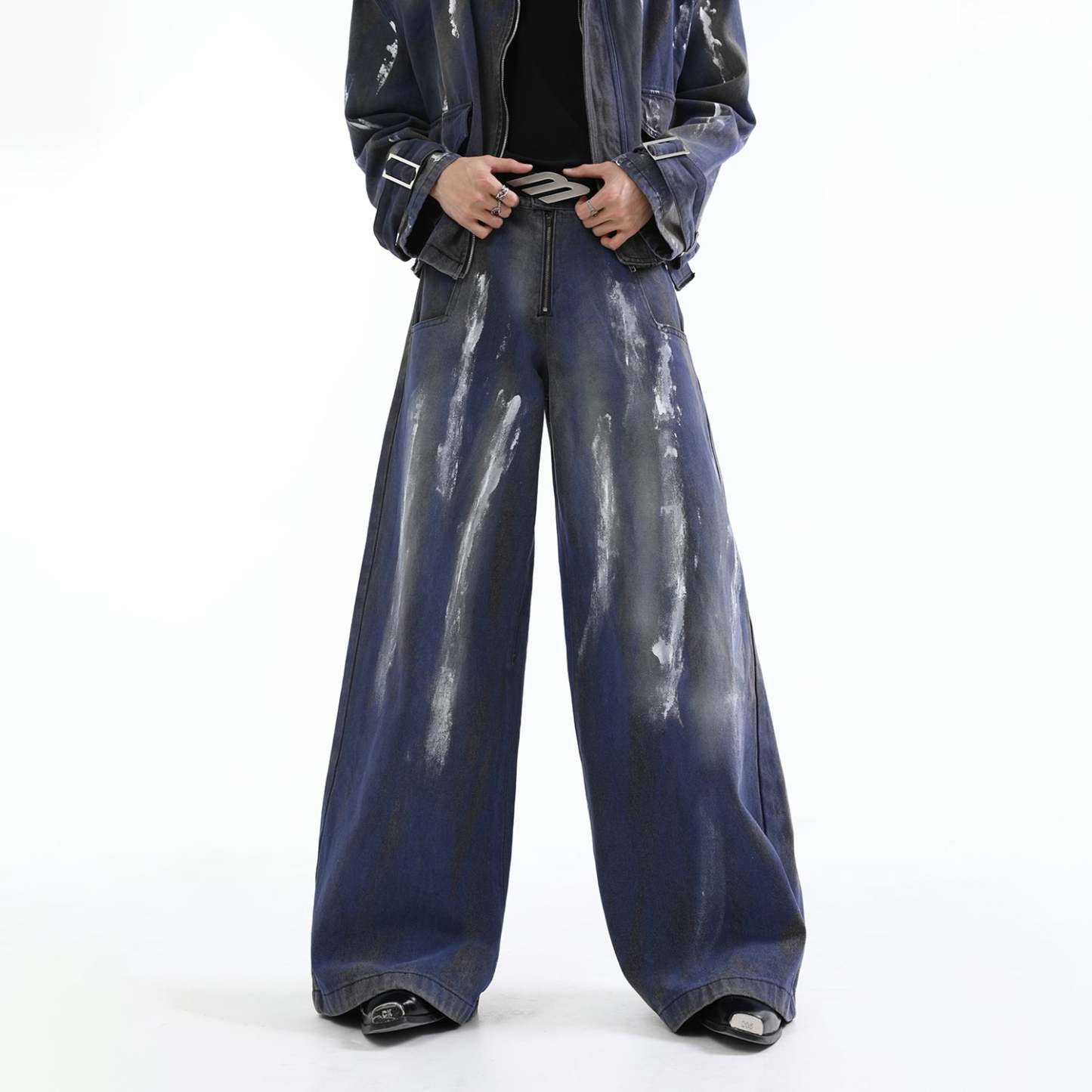【24s Aug.】Distressed Dirty Dyed Painted Jacket Jeans Shorts Suit-IYAMIUIO