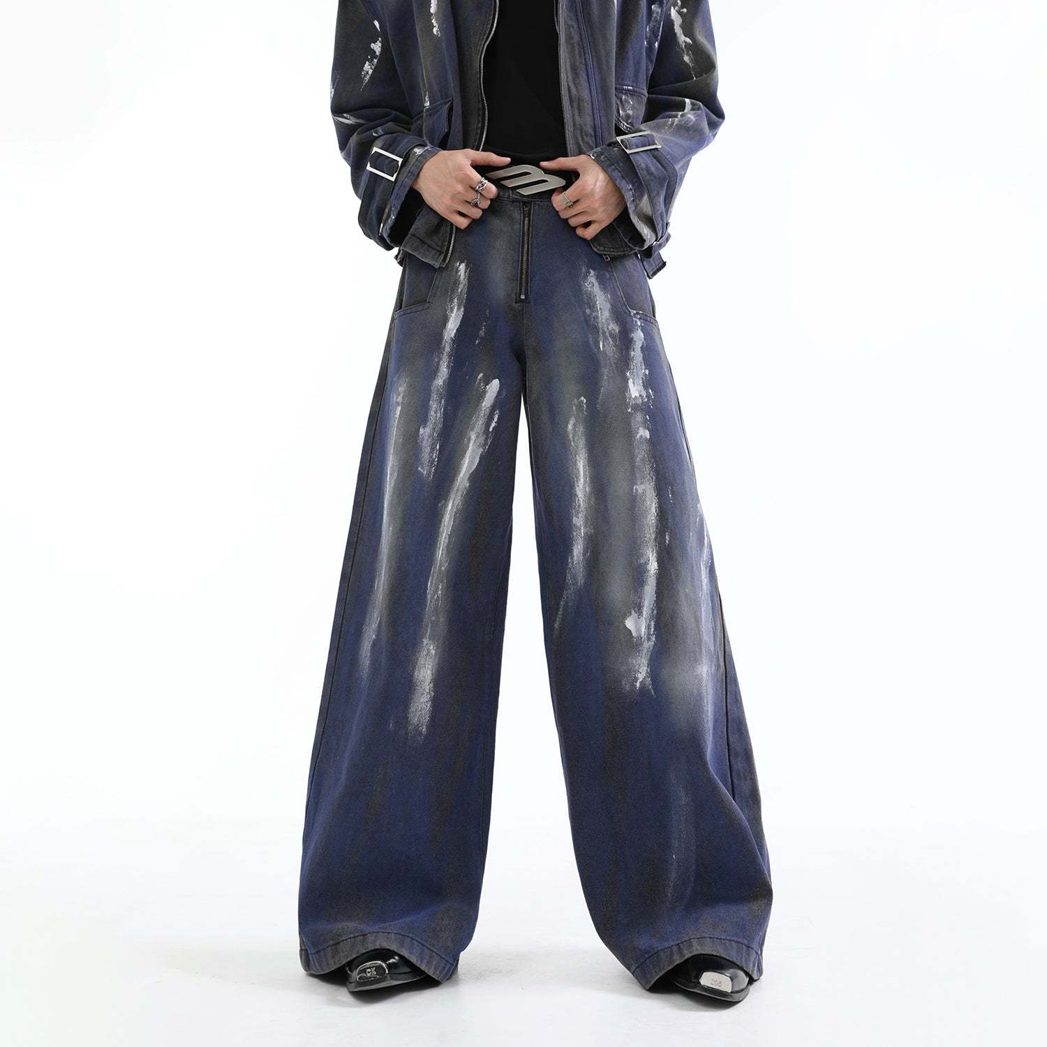 【24s Aug.】Distressed Dirty Dyed Painted Jacket Jeans Shorts Suit-IYAMIUIO