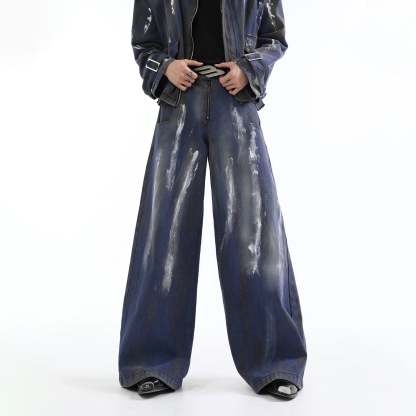 【24s Aug.】Distressed Dirty Dyed Painted Jacket Jeans Shorts Suit-IYAMIUIO