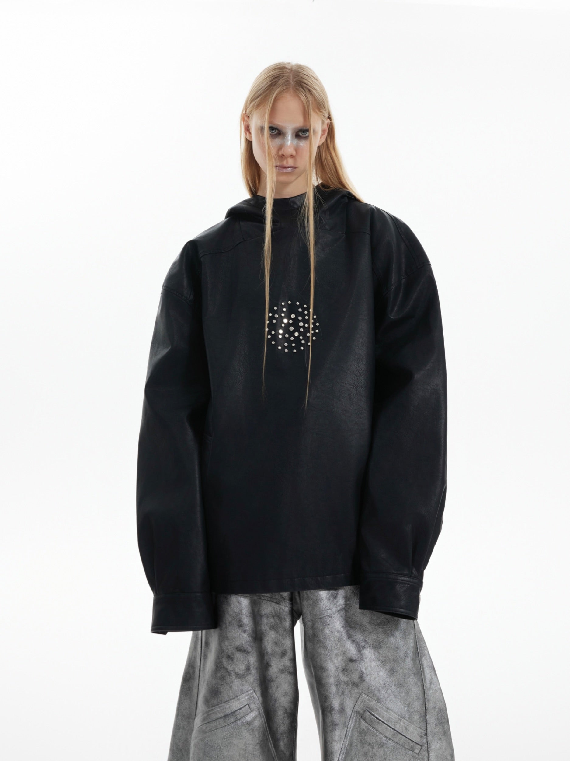 【24s Oct.】Metal Rivet Punk PU Leather Hoodie-IYAMIUIO