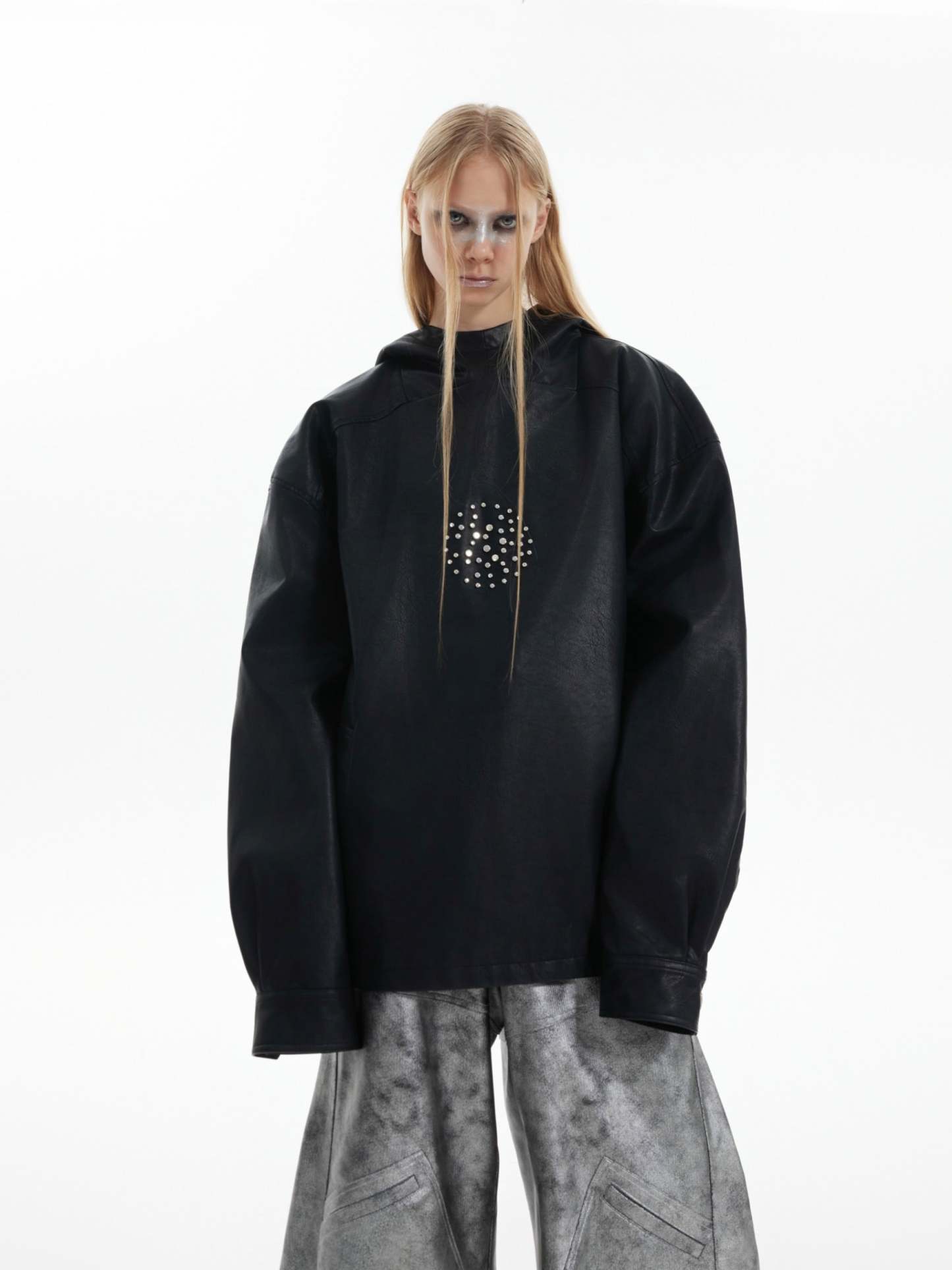 【24s Oct.】Metal Rivet Punk PU Leather Hoodie-IYAMIUIO