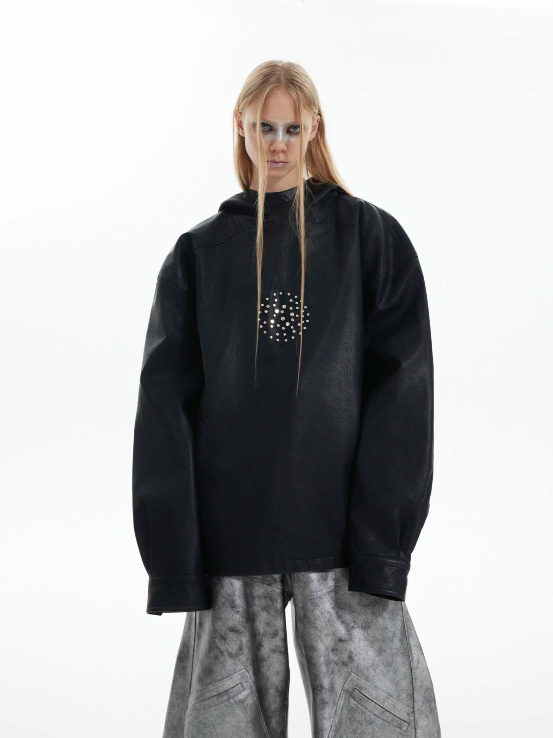 【24s Oct.】Metal Rivet Punk PU Leather Hoodie-IYAMIUIO