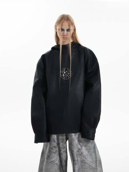 【24s Oct.】Metal Rivet Punk PU Leather Hoodie-IYAMIUIO