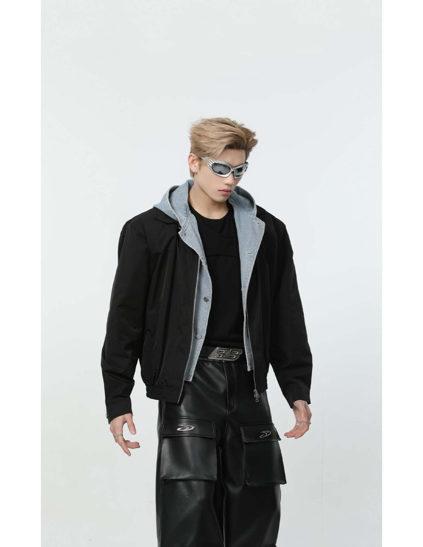 【24s March.】Denim Patchwork Fake Two Piece Hooded Jacket-IYAMIUIO