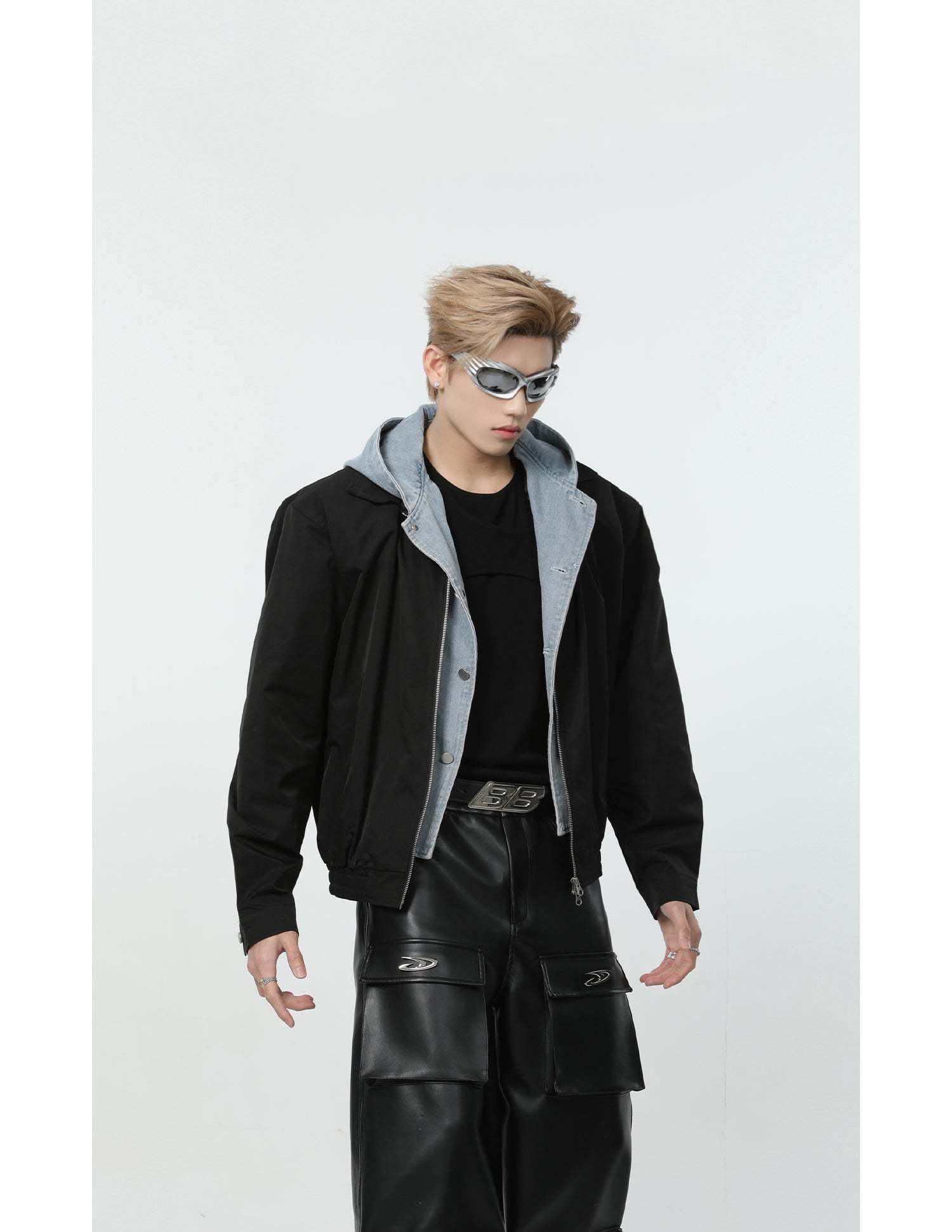 【24s March.】Denim Patchwork Fake Two Piece Hooded Jacket-IYAMIUIO