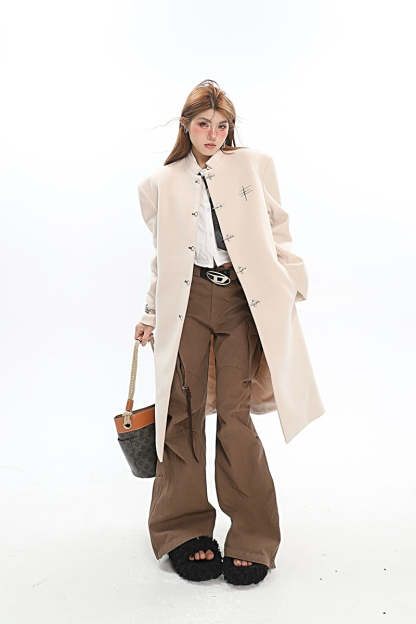 【23s December.】Long Woolen Coat with Metal Buckles-IYAMIUIO