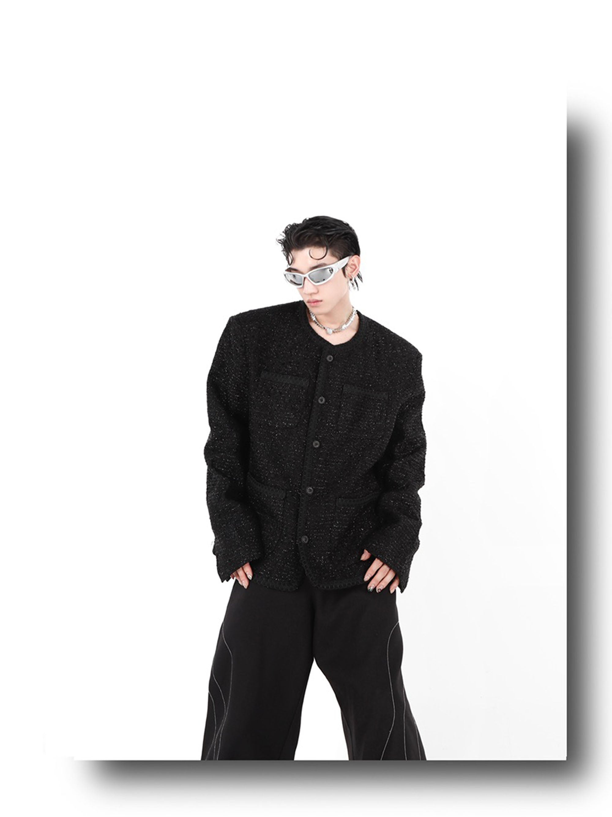 Collarless Suit Jacket-IYAMIUIO