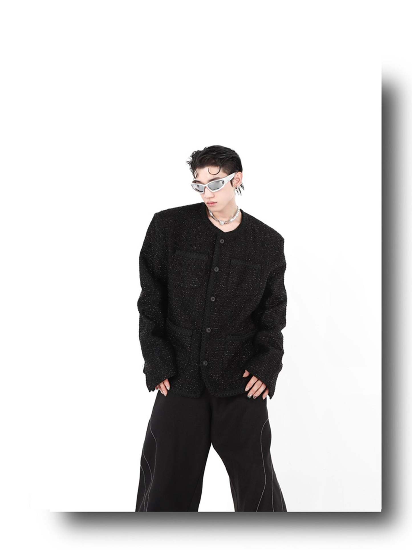 Collarless Suit Jacket-IYAMIUIO