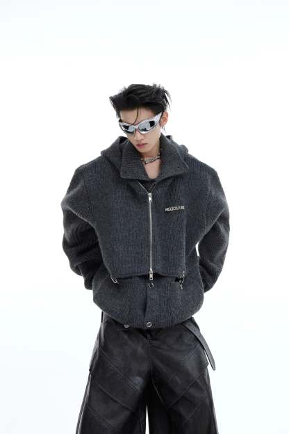 【24s January.】Deconstructed Fake Two-piece Knitted Hooded Sweatshirt-IYAMIUIO