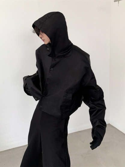 【23s August.】Nylon Button Hoodie-IYAMIUIO