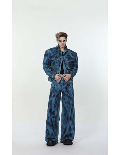 【24s Aug.】Spotted Shoulder Pad Loose Straight Denim Set-IYAMIUIO