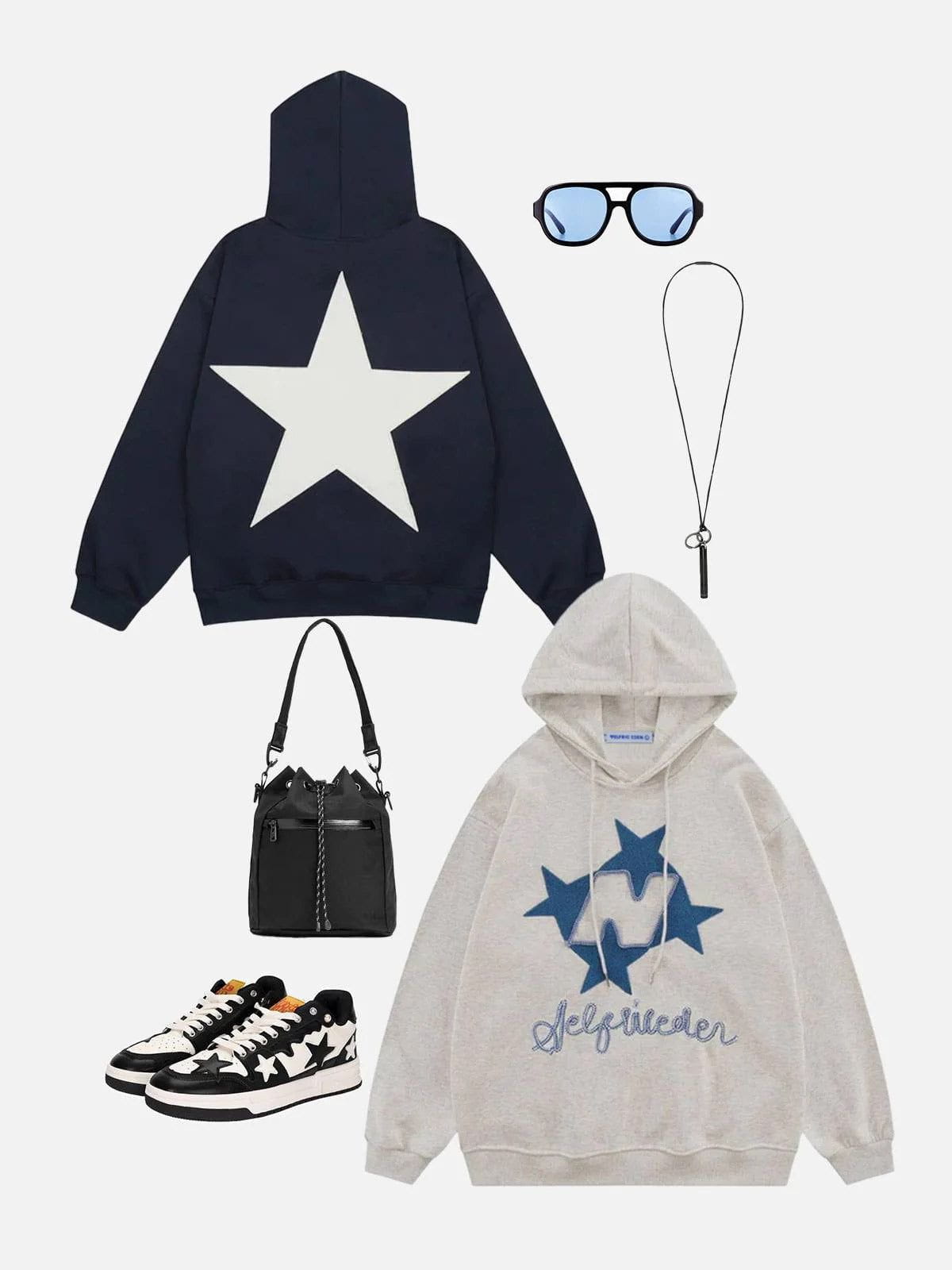 Aelfric Eden Star Print Color Contrast Hoodie-IYAMIUIO