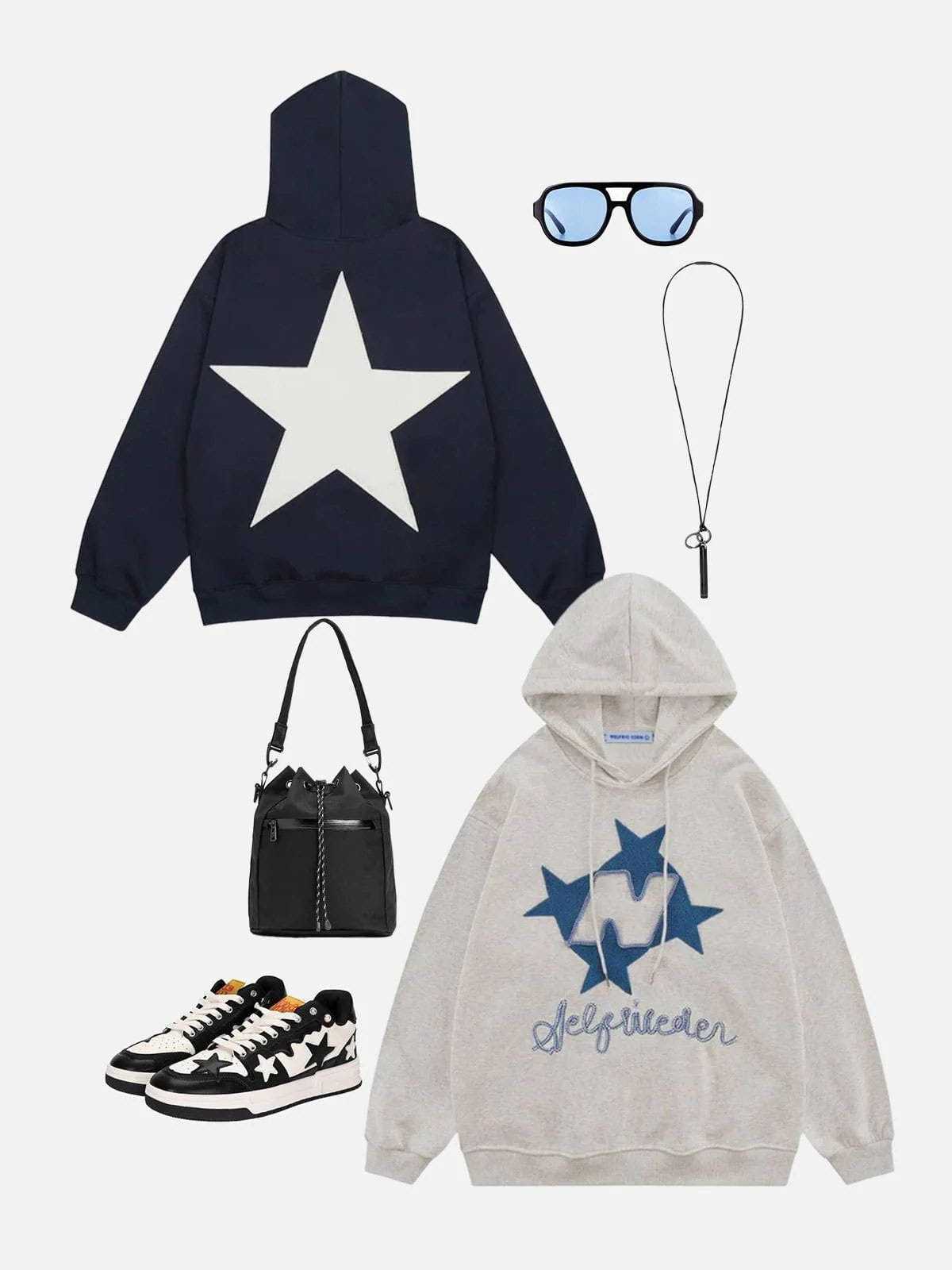Aelfric Eden Star Print Color Contrast Hoodie-IYAMIUIO
