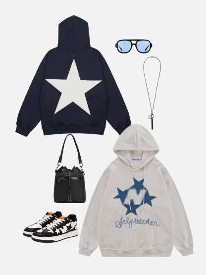 Aelfric Eden Star Print Color Contrast Hoodie-IYAMIUIO