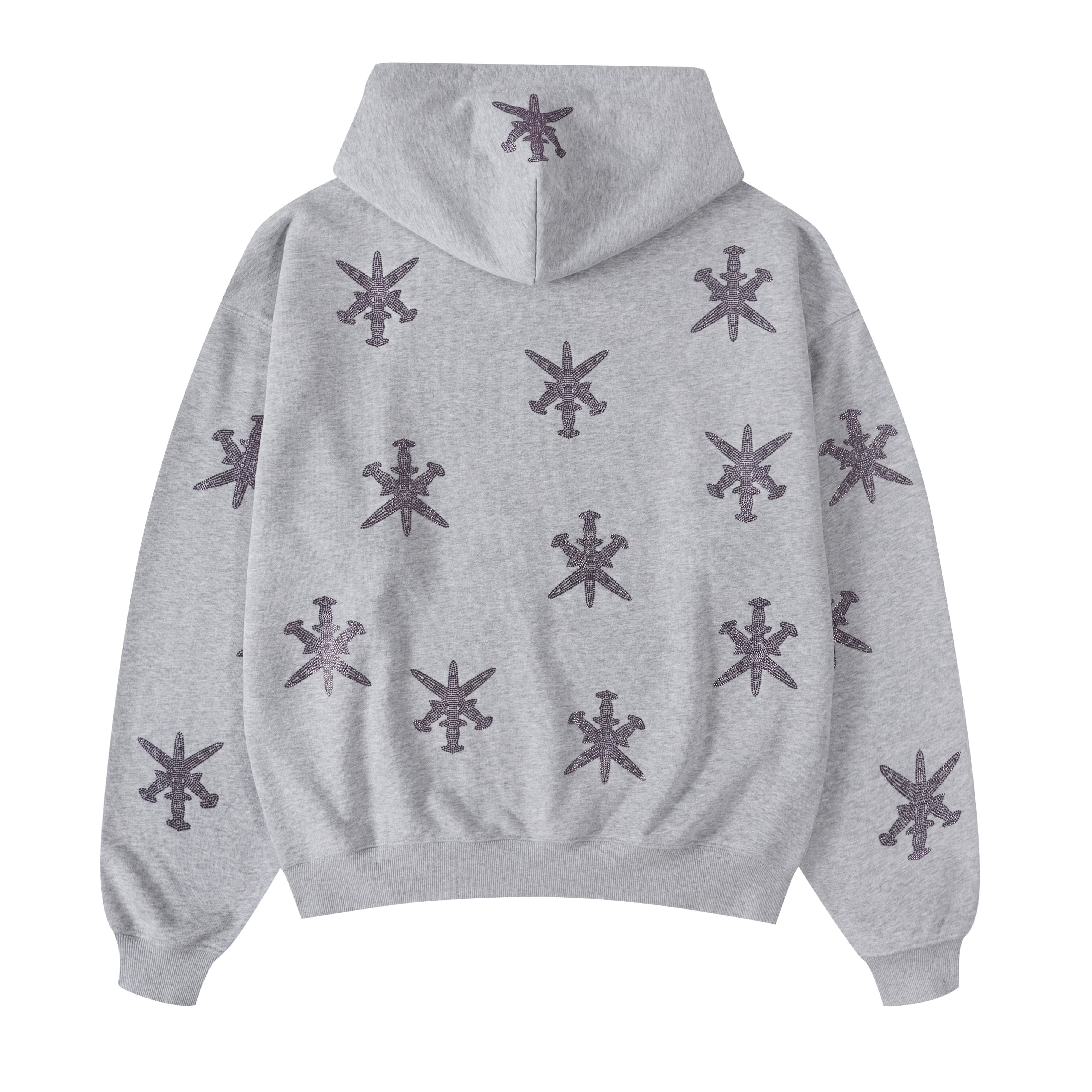 GREY PURPLE RHINESTONE HOODIE-IYAMIUIO