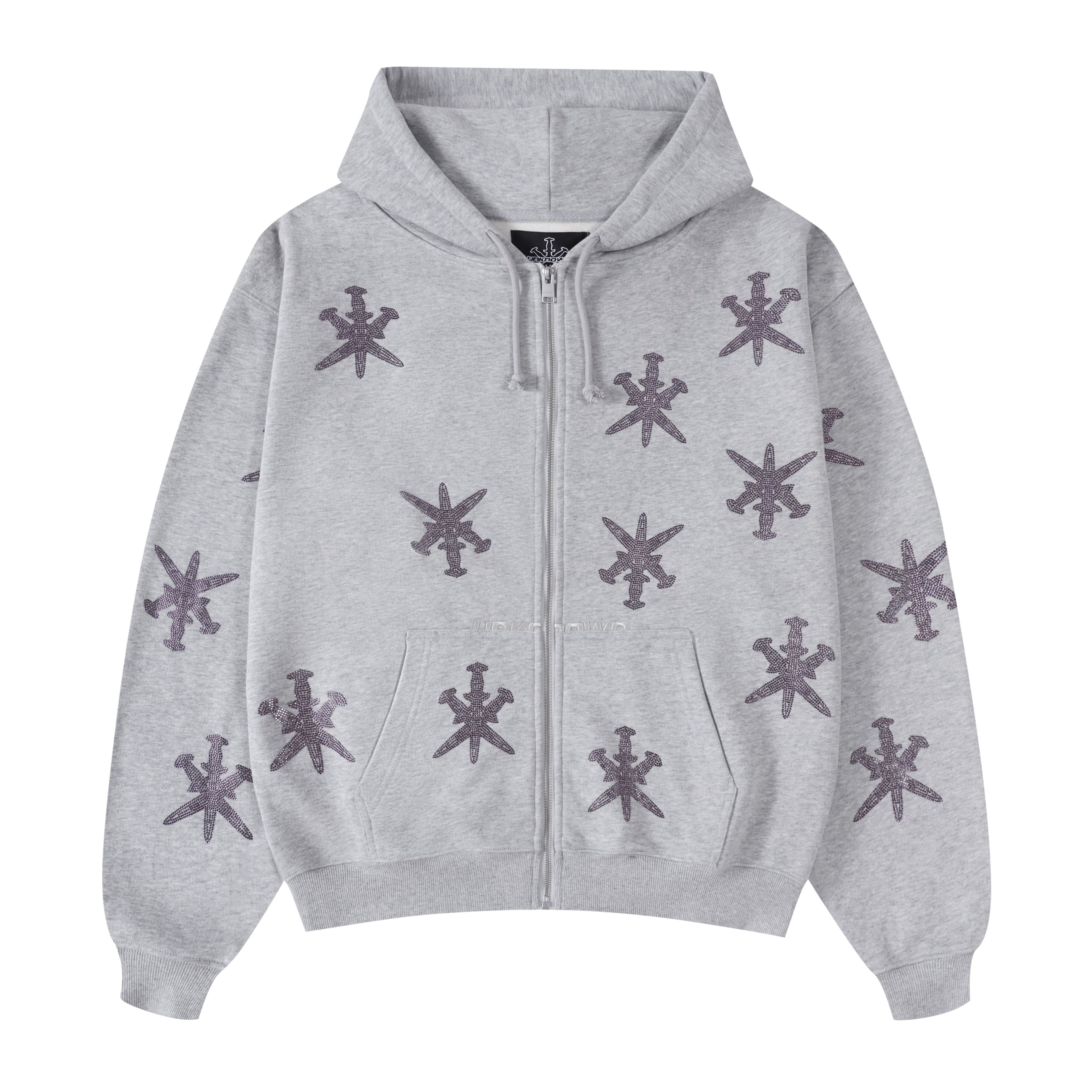 GREY PURPLE RHINESTONE HOODIE-IYAMIUIO